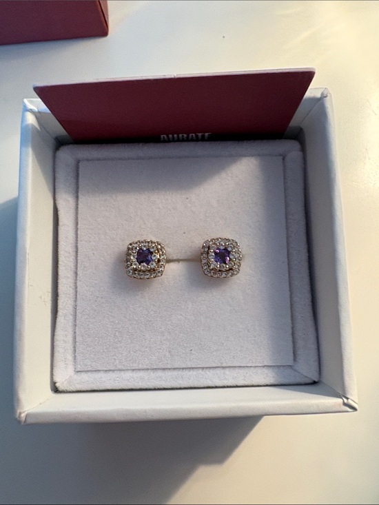 Aurate Jewelry - Aurate Gold and Purple Cushion-Cut Earrings like new